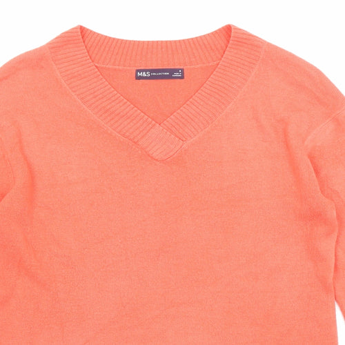 Marks and Spencer Womens Red V-Neck Acrylic Pullover Jumper Size 8