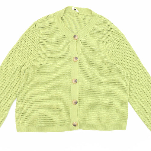 Ange Womens Green Round Neck Cotton Cardigan Jumper Size M - Size M-L