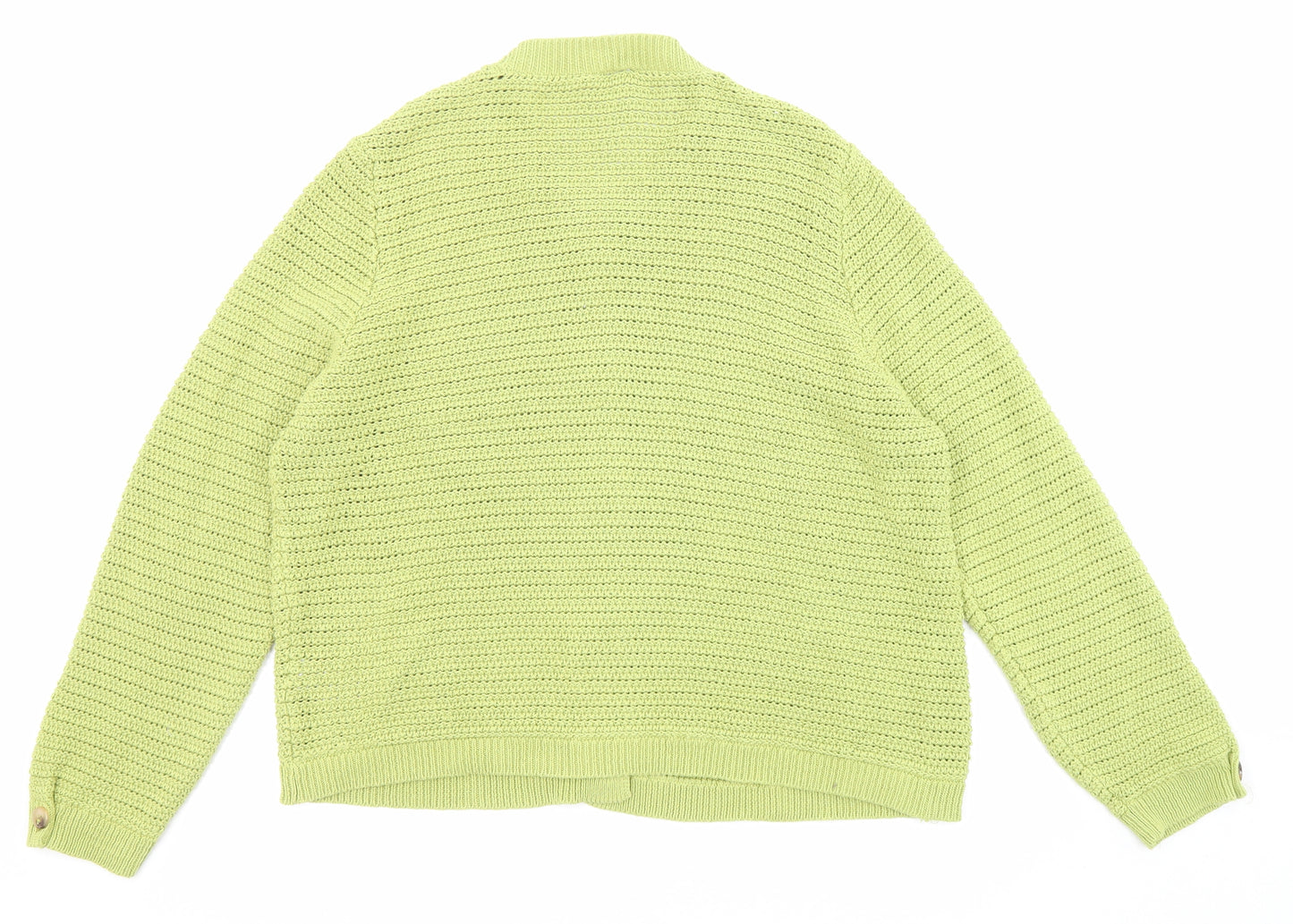 Ange Womens Green Round Neck Cotton Cardigan Jumper Size M - Size M-L