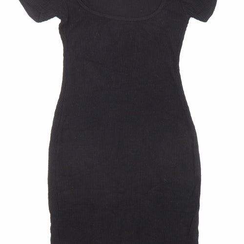 PRETTYLITTLETHING Womens Black Viscose Bodycon Size 8 Scoop Neck Pullover