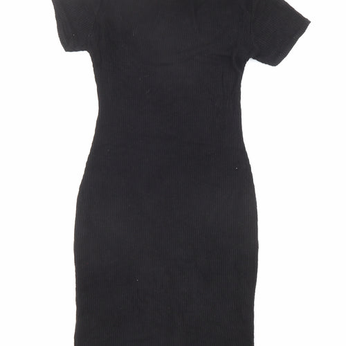 PRETTYLITTLETHING Womens Black Viscose Bodycon Size 8 Scoop Neck Pullover