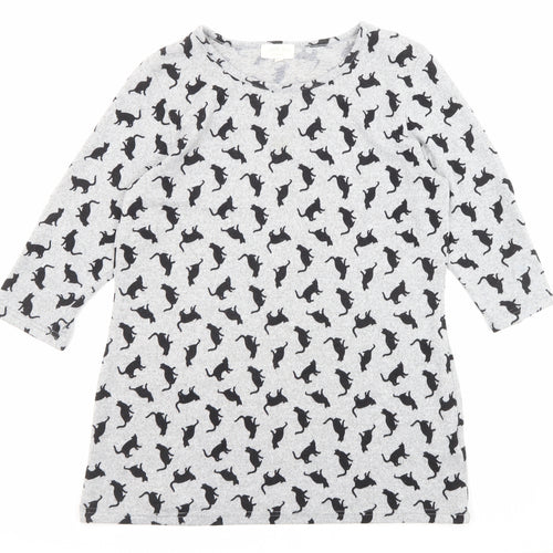 Original Womens Grey Round Neck Geometric Polyester Pullover Jumper Size 12 - Cat Print