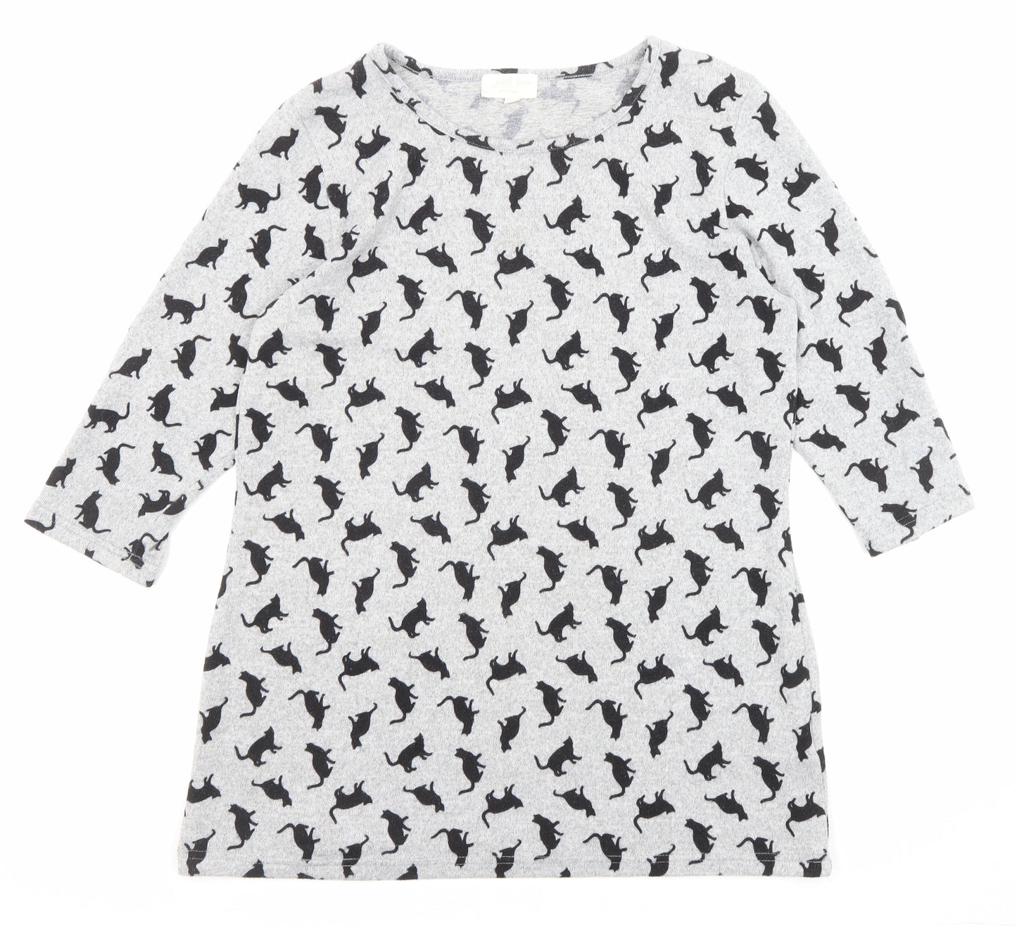 Original Womens Grey Round Neck Geometric Polyester Pullover Jumper Size 12 - Cat Print