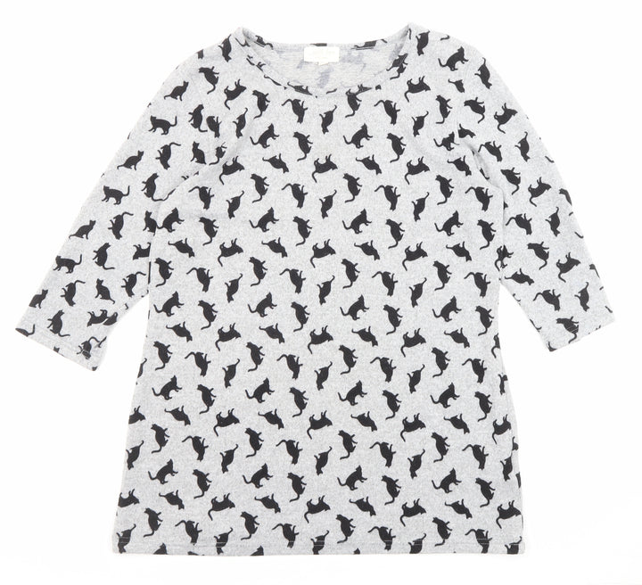 Original Womens Grey Round Neck Geometric Polyester Pullover Jumper Size 12 - Cat Print
