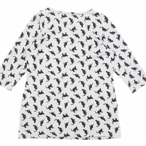 Original Womens Grey Round Neck Geometric Polyester Pullover Jumper Size 12 - Cat Print