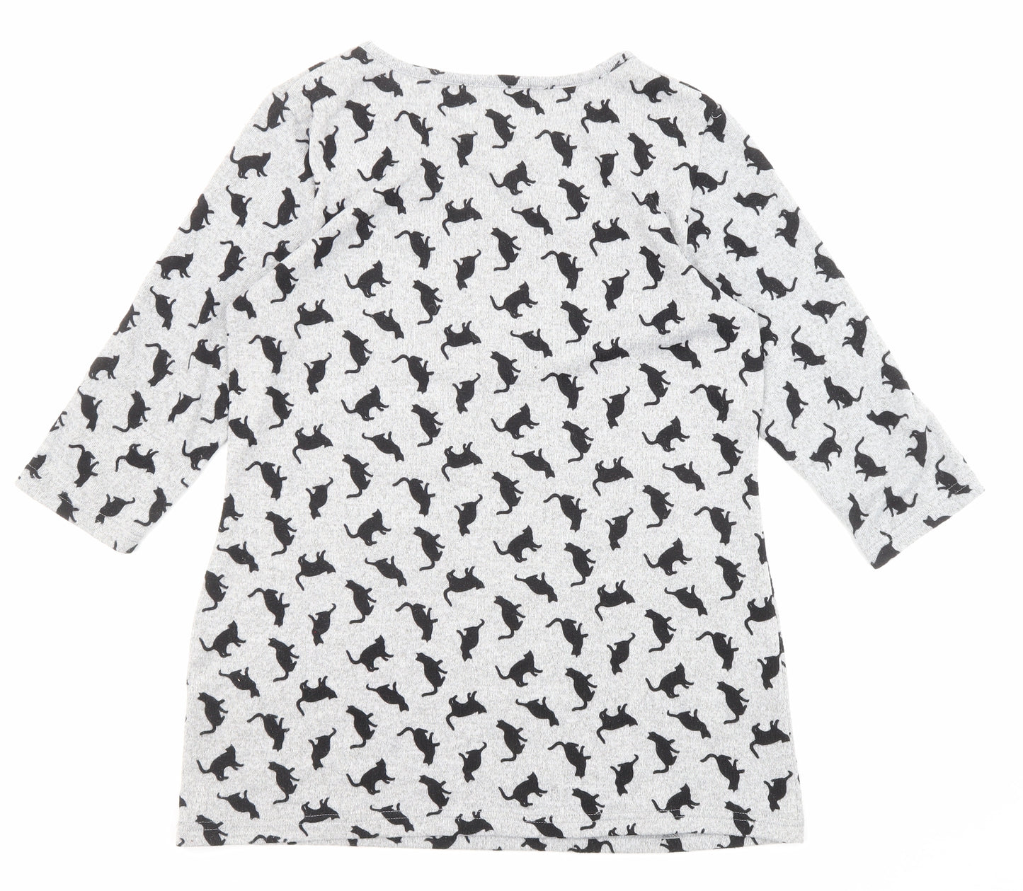 Original Womens Grey Round Neck Geometric Polyester Pullover Jumper Size 12 - Cat Print
