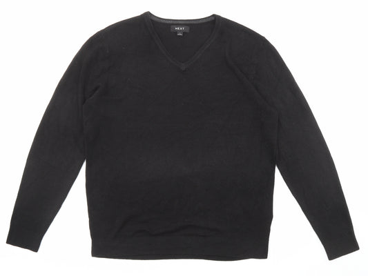 NEXT Mens Black V-Neck Acrylic Pullover Jumper Size L Long Sleeve