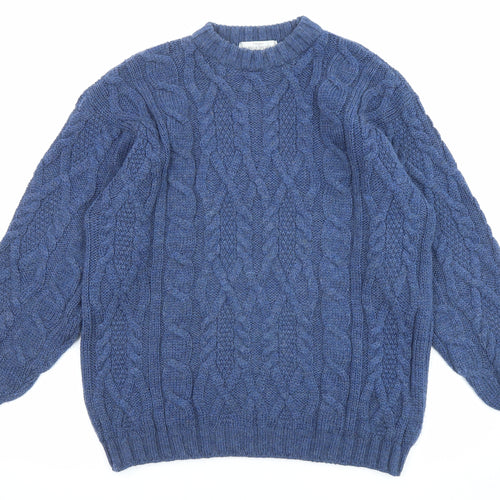 Marks and Spencer Mens Blue Round Neck Wool Pullover Jumper Size M Long Sleeve
