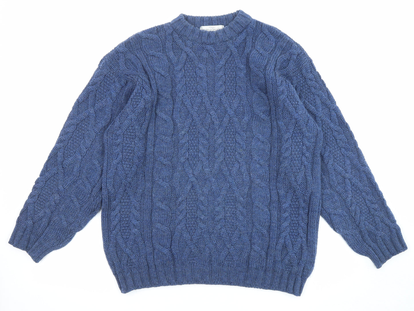 Marks and Spencer Mens Blue Round Neck Wool Pullover Jumper Size M Long Sleeve