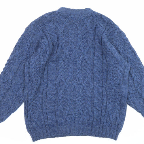 Marks and Spencer Mens Blue Round Neck Wool Pullover Jumper Size M Long Sleeve