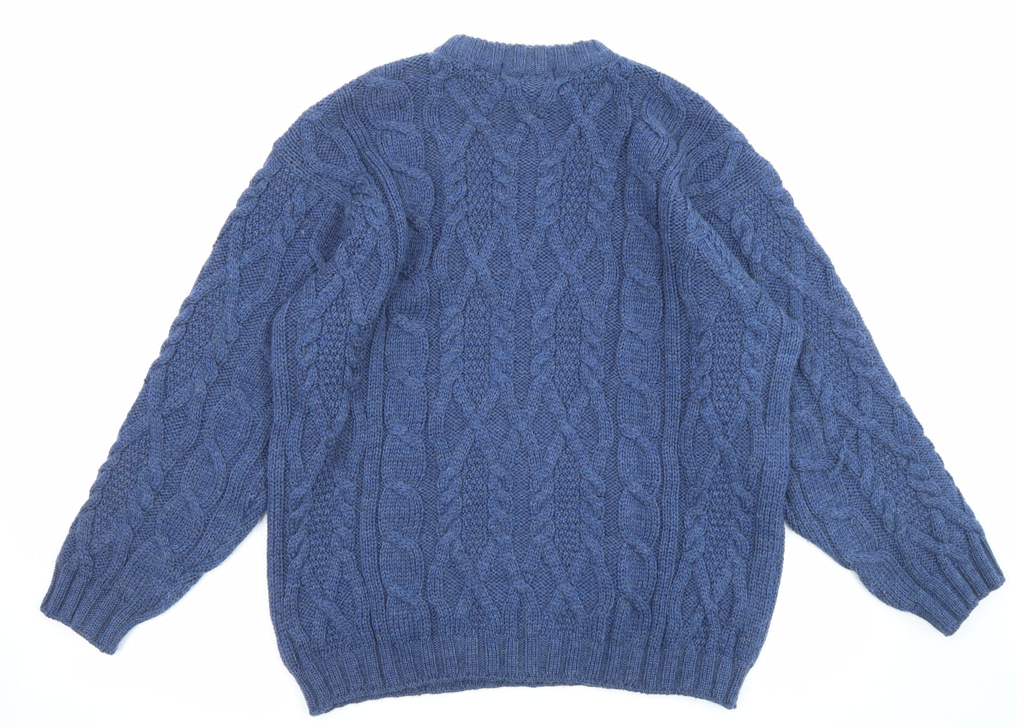 Marks and Spencer Mens Blue Round Neck Wool Pullover Jumper Size M Long Sleeve