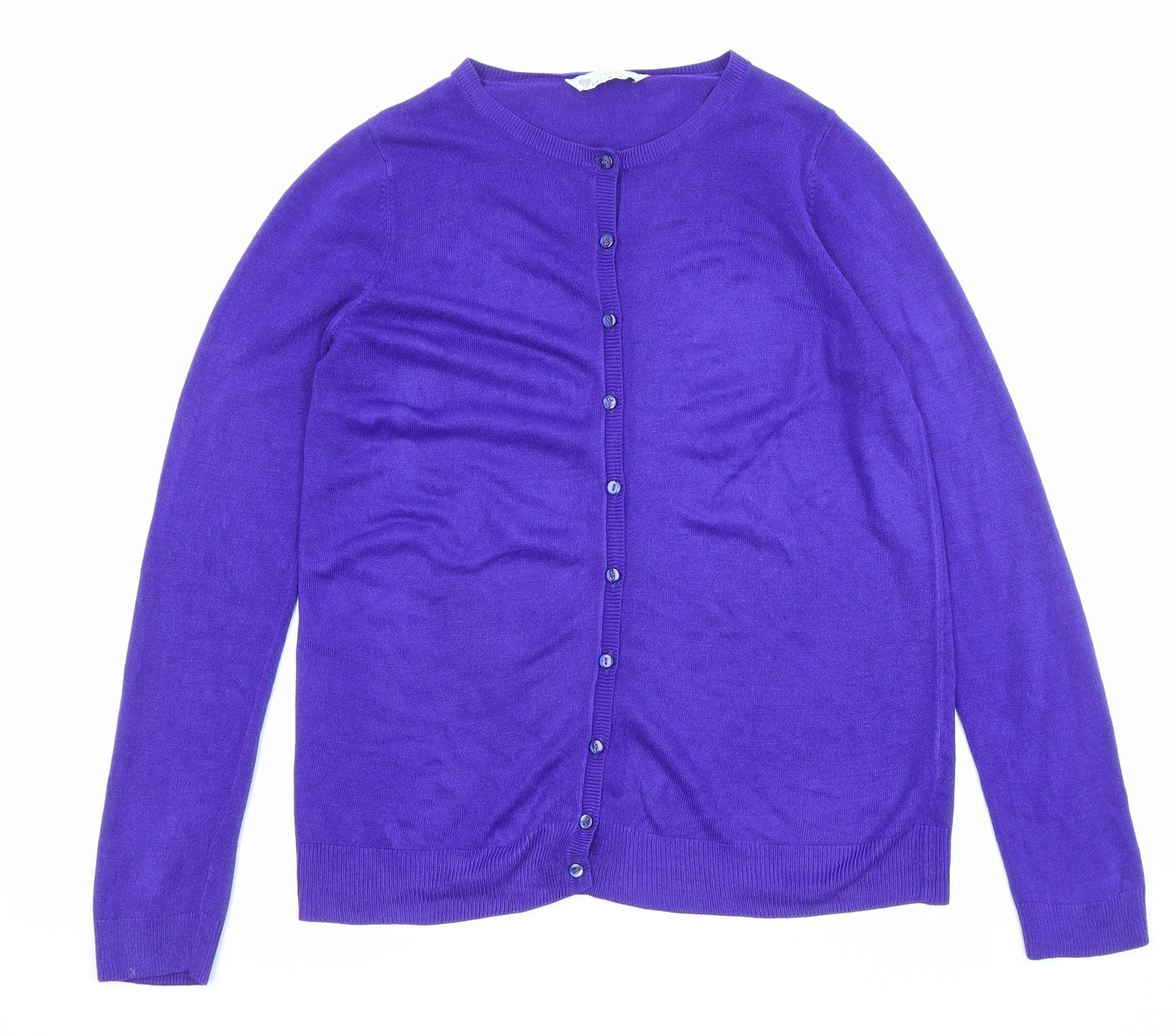BHS Womens Blue Round Neck Acrylic Cardigan Jumper Size 10