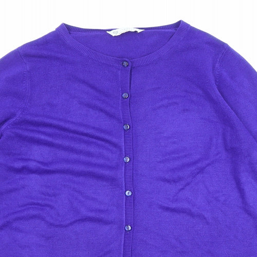 BHS Womens Blue Round Neck Acrylic Cardigan Jumper Size 10