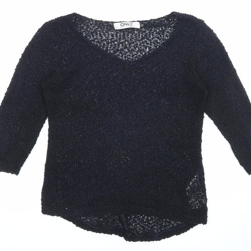 Only Womens Black V-Neck Acrylic Pullover Jumper Size S