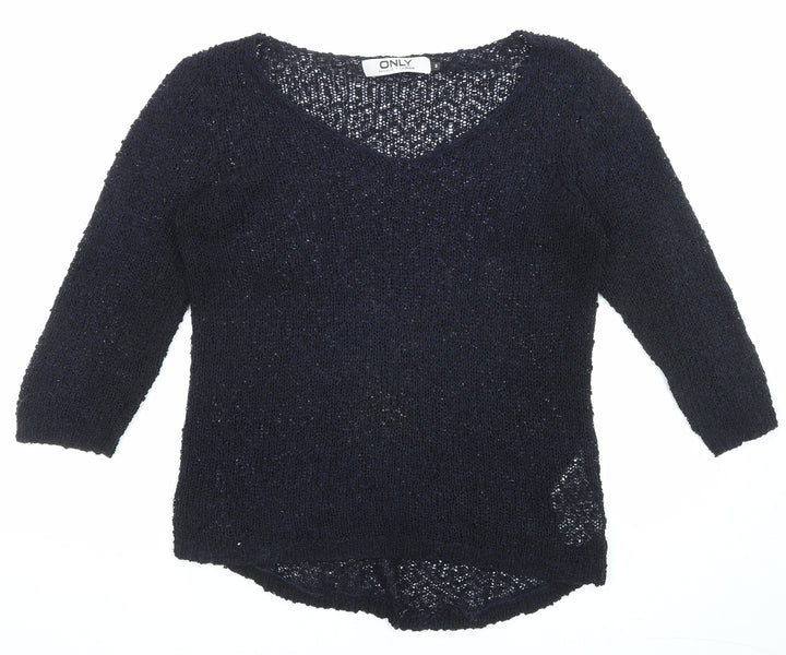 Only Womens Black V-Neck Acrylic Pullover Jumper Size S
