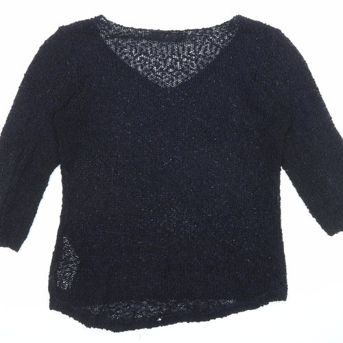 Only Womens Black V-Neck Acrylic Pullover Jumper Size S