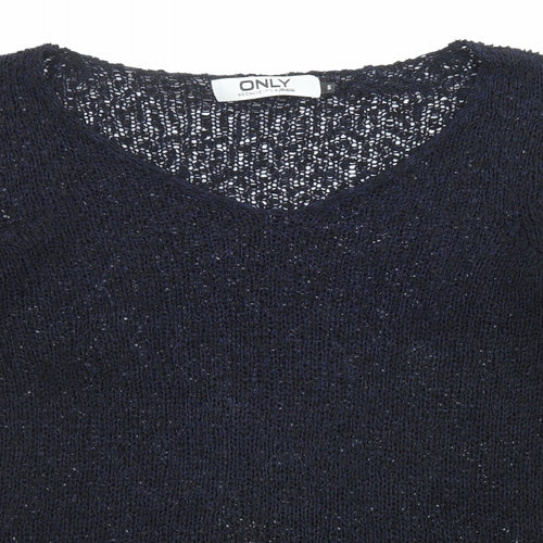 Only Womens Black V-Neck Acrylic Pullover Jumper Size S
