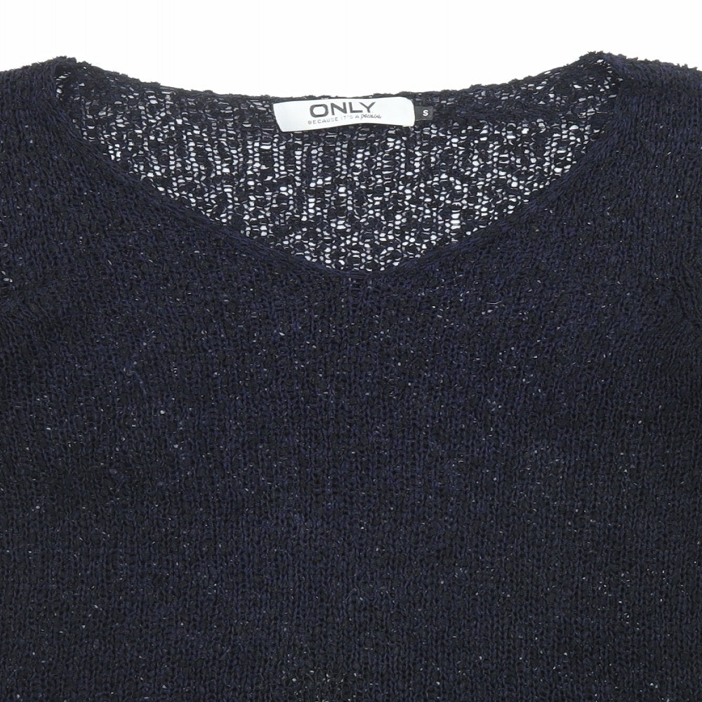 Only Womens Black V-Neck Acrylic Pullover Jumper Size S