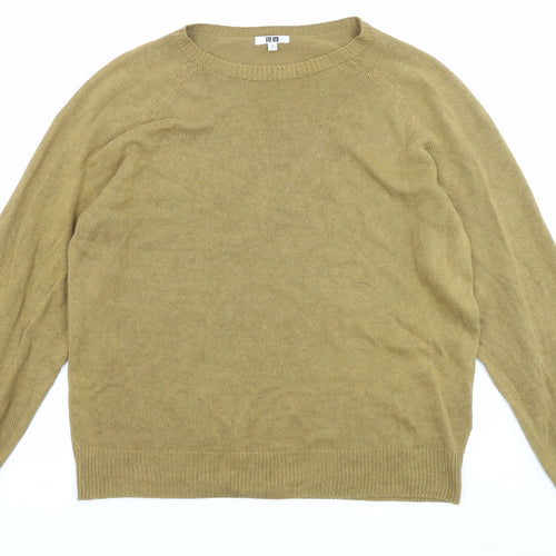 Uniqlo Womens Green Round Neck Linen Pullover Jumper Size M