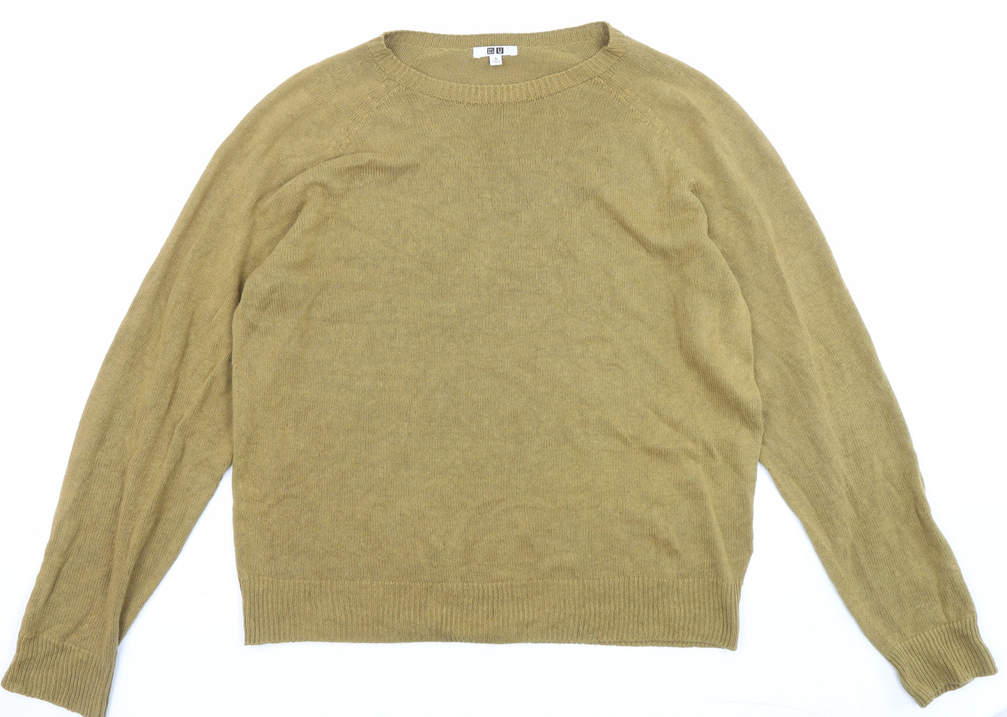 Uniqlo Womens Green Round Neck Linen Pullover Jumper Size M