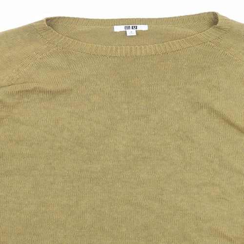 Uniqlo Womens Green Round Neck Linen Pullover Jumper Size M