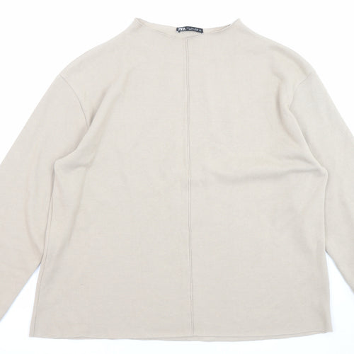 Zara Womens Beige High Neck Cotton Pullover Jumper Size L