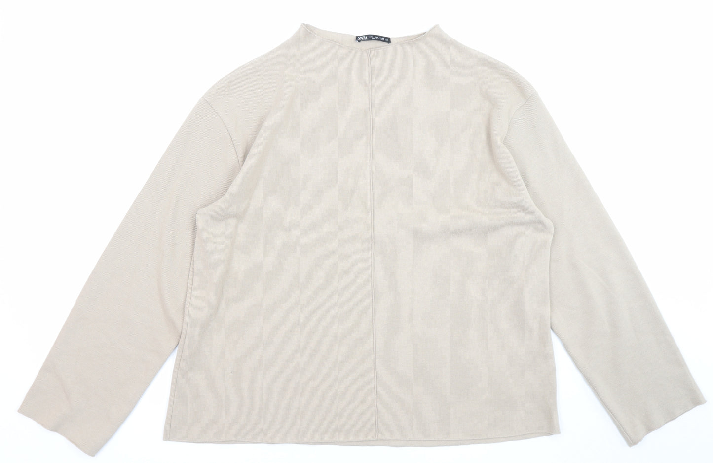 Zara Womens Beige High Neck Cotton Pullover Jumper Size L