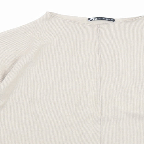 Zara Womens Beige High Neck Cotton Pullover Jumper Size L