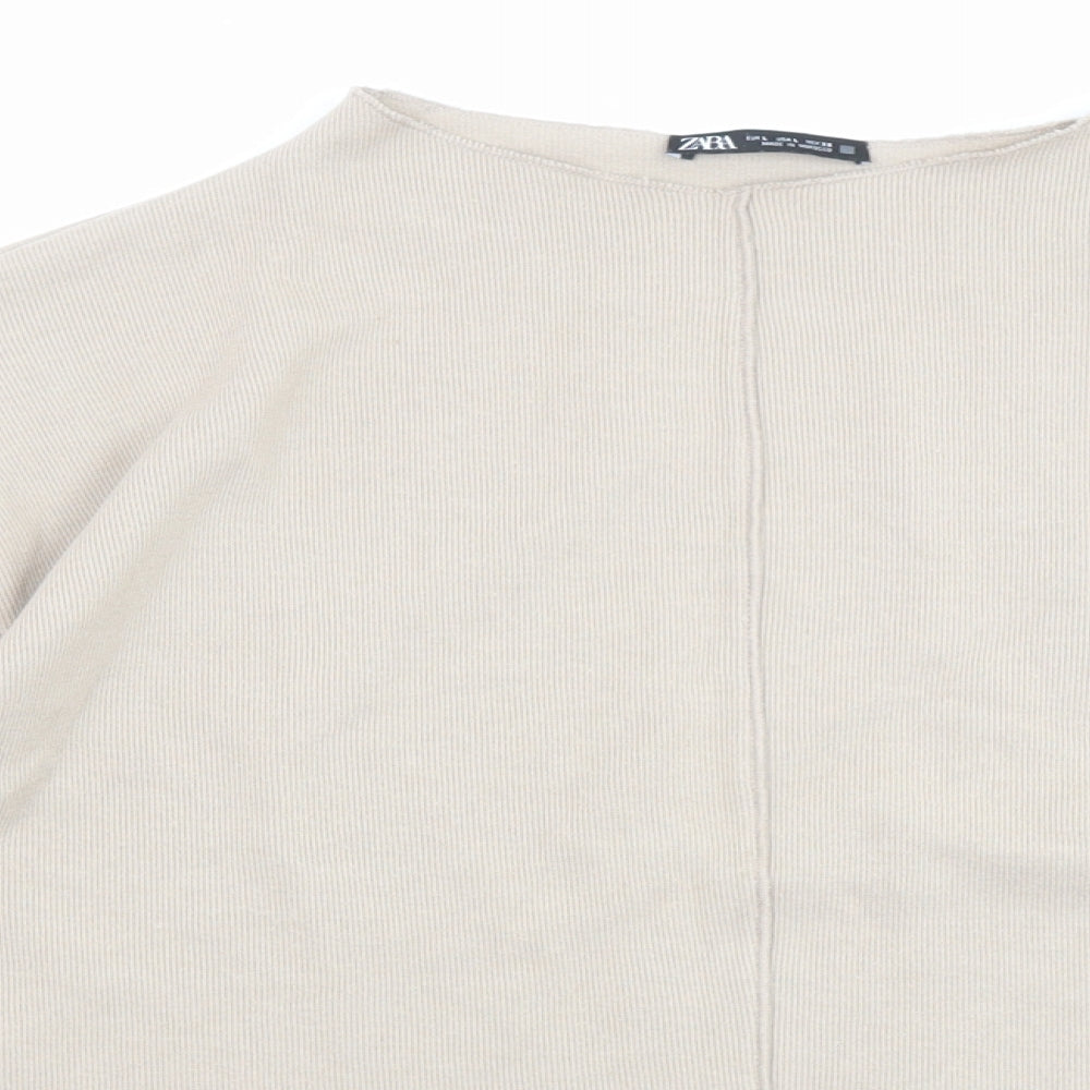 Zara Womens Beige High Neck Cotton Pullover Jumper Size L