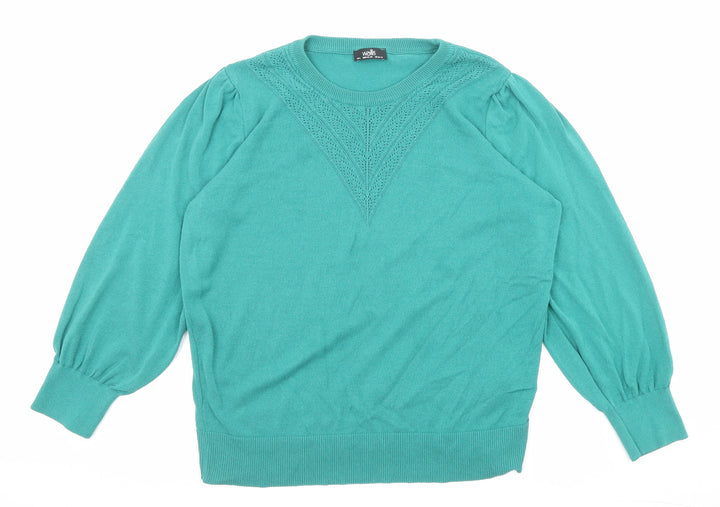 Wallis Womens Green Round Neck Viscose Pullover Jumper Size L