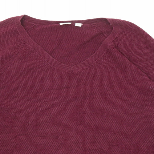 Gap Womens Purple V-Neck Cotton Pullover Jumper Size M
