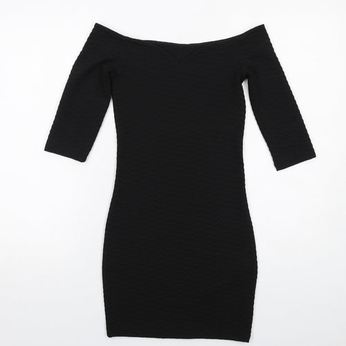 Miss Selfridge Womens Black Polyester Bodycon Size 8 Off the Shoulder Pullover