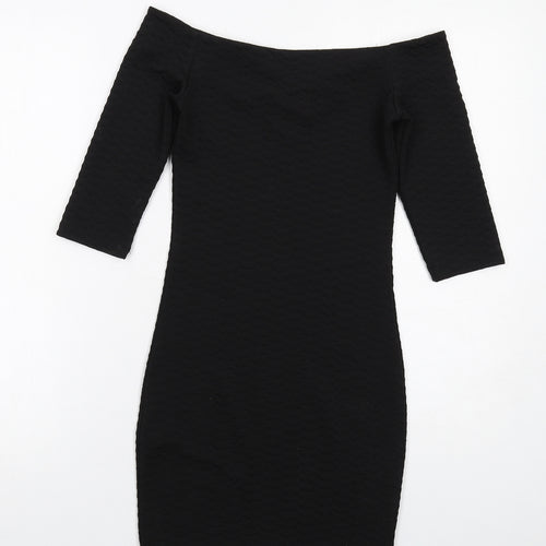 Miss Selfridge Womens Black Polyester Bodycon Size 8 Off the Shoulder Pullover