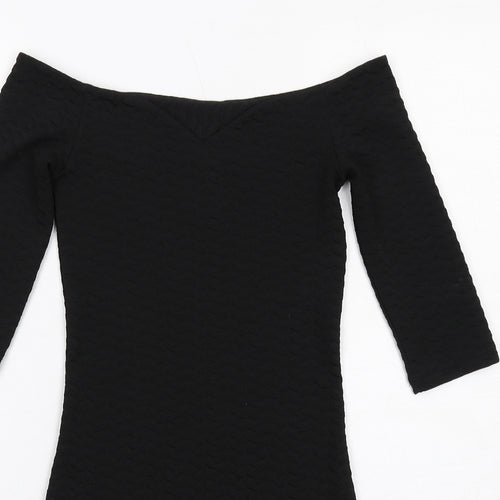 Miss Selfridge Womens Black Polyester Bodycon Size 8 Off the Shoulder Pullover