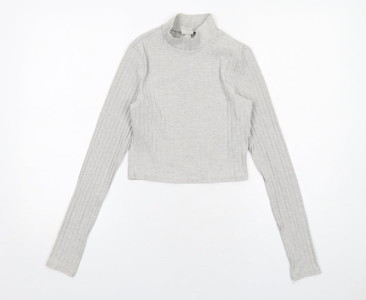 H&M Womens Grey High Neck Polyester Pullover Jumper Size XS