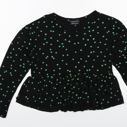 Wednesday's Girl Womens Black Polka Dot Viscose Basic Blouse Size M Round Neck
