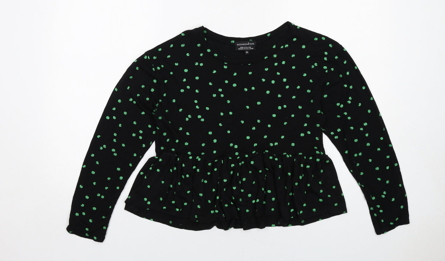 Wednesday's Girl Womens Black Polka Dot Viscose Basic Blouse Size M Round Neck