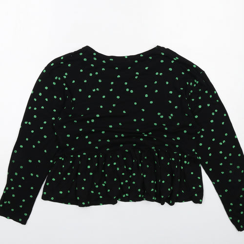 Wednesday's Girl Womens Black Polka Dot Viscose Basic Blouse Size M Round Neck