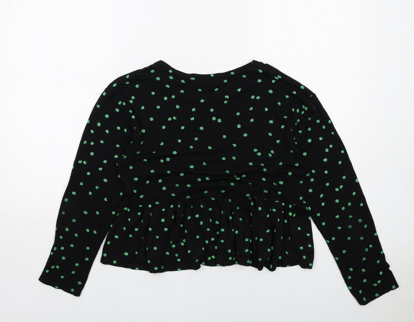 Wednesday's Girl Womens Black Polka Dot Viscose Basic Blouse Size M Round Neck