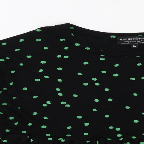Wednesday's Girl Womens Black Polka Dot Viscose Basic Blouse Size M Round Neck