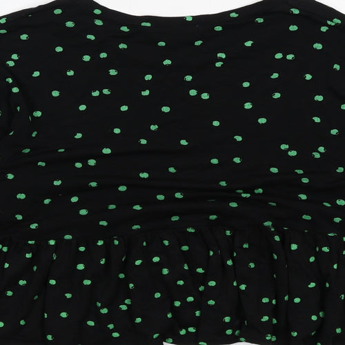 Wednesday's Girl Womens Black Polka Dot Viscose Basic Blouse Size M Round Neck