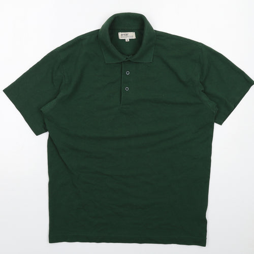 Arco Essentials Mens Green Polyester Polo Size M Collared Button