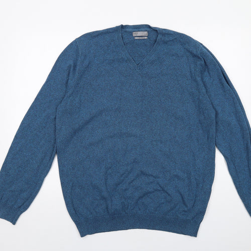 Marks and Spencer Mens Blue V-Neck Cotton Pullover Jumper Size XS Long Sleeve