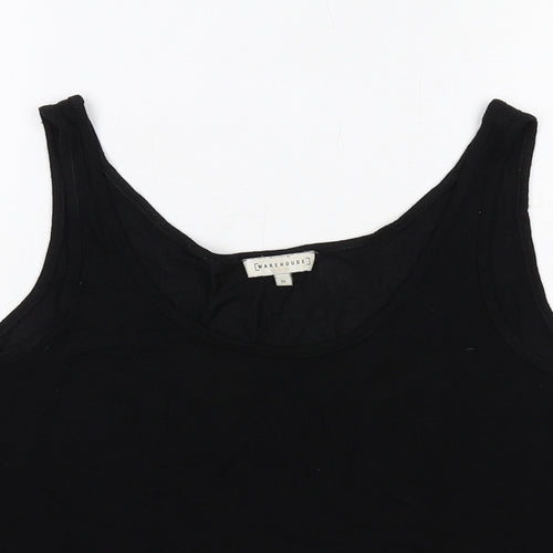 Warehouse Womens Black Viscose Basic Tank Size 10 V-Neck