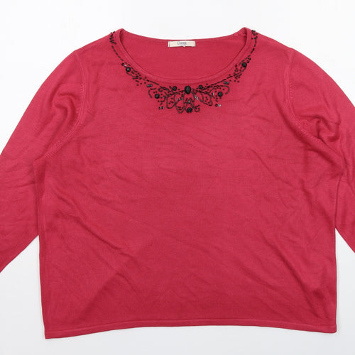 Classic Womens Pink Round Neck Acrylic Pullover Jumper Size 22
