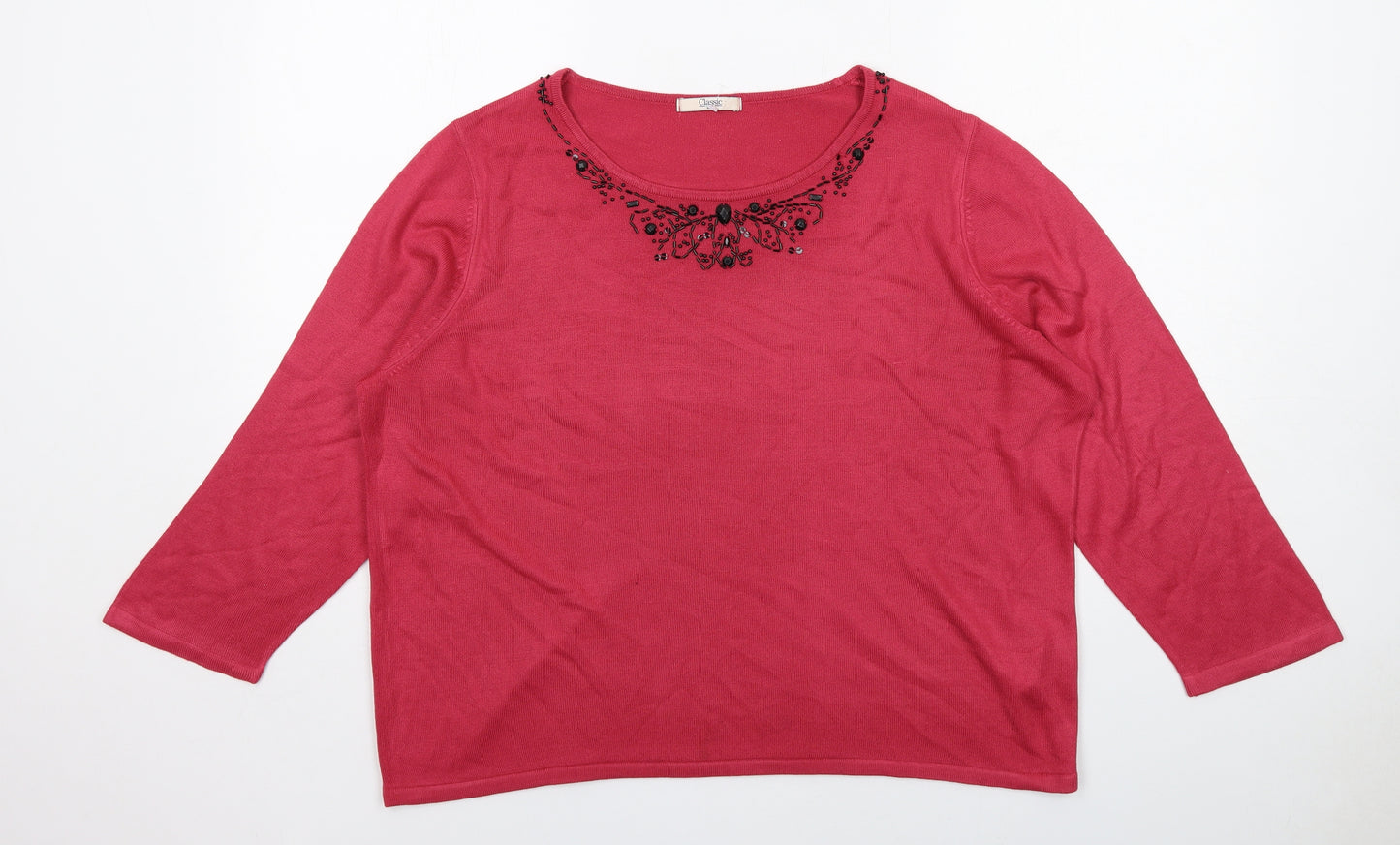 Classic Womens Pink Round Neck Acrylic Pullover Jumper Size 22
