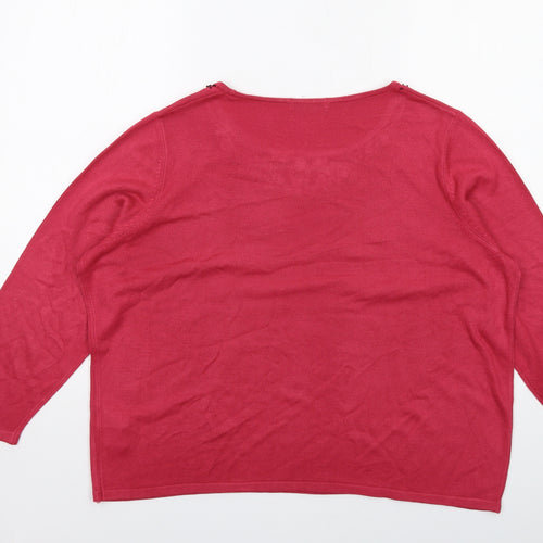 Classic Womens Pink Round Neck Acrylic Pullover Jumper Size 22