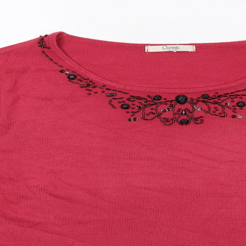 Classic Womens Pink Round Neck Acrylic Pullover Jumper Size 22