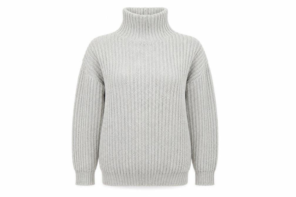 Front view of BDG women’s grey high neck cotton jumper, size S