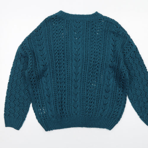 QED London Womens Blue Round Neck Acrylic Pullover Jumper Size M